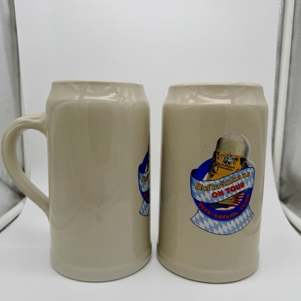 Lot of 2 Hofbräuhaus On Tour Bavaria 1L‎ Ceramic Beer Stein - Made In Germany